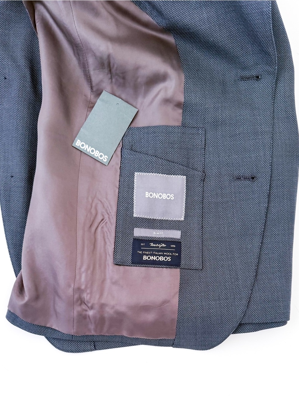 Bonobos Men's Birdseye Blue Italian Wool Textured Sport Coat Blazer 38R Slim Men - Picture 16 of 16